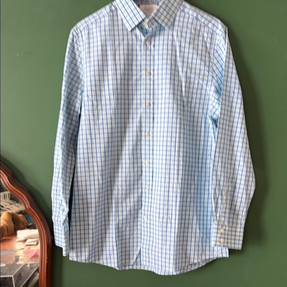 Charles Tyrwhitt Turquoise & Blue Mens 16/35 Plaid Slim Fit Woven Business